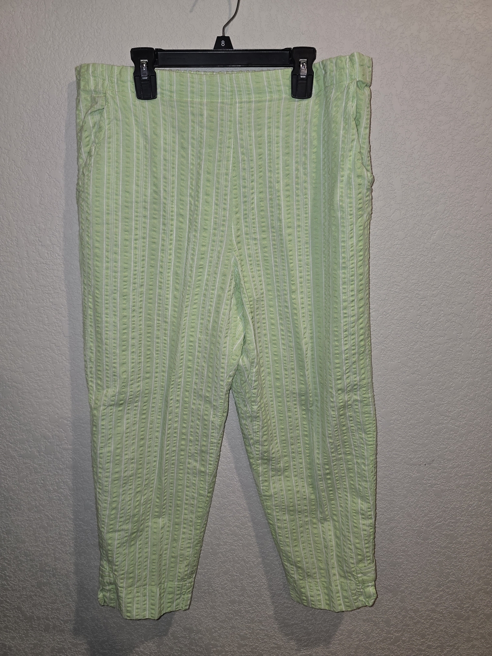 Appleseed's Lime Green Striped Seersucker Crop Pants - Size 10